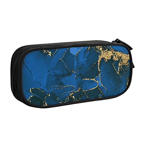 FJAUOQ Federmäppchen Black Blue Abstract Marble Print Pencil Case Compartments Pen Pouch Box Multifunctional Makeup Bag Holder Large Storage Stationery Organizer with Zipper for Office Travel von FJAUOQ