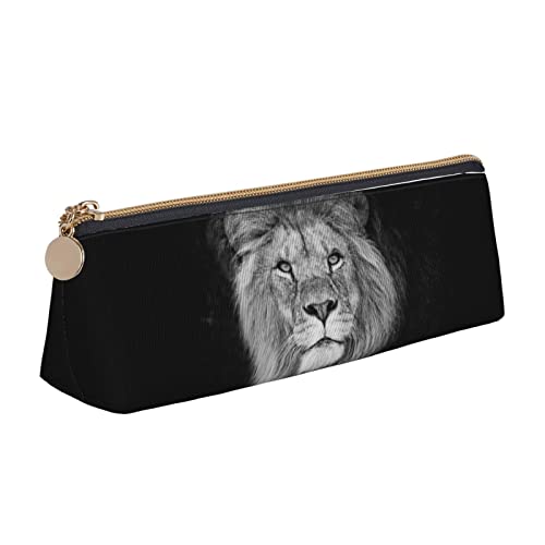 FJAUOQ Federmäppchen Black White Lion Face Pencil Case with Zipper Durable Portable Pen Pouch Office Storage Bag Travel Toiletry Holder for Women Men von FJAUOQ