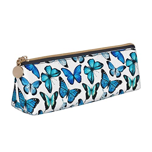 FJAUOQ Federmäppchen Blue Butterfly Pencil Case with Zipper Durable Portable Pen Pouch Office Storage Bag Travel Toiletry Holder for Women Men von FJAUOQ