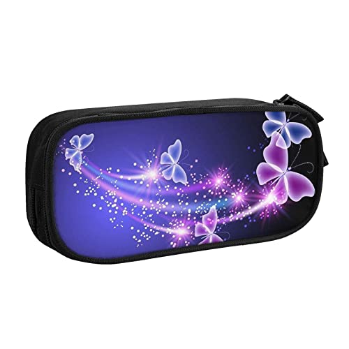 FJAUOQ Federmäppchen Blue Purple Butterfly Pencil Case Compartments Pen Pouch Box Multifunctional Makeup Bag Holder Large Storage Stationery Organizer with Zipper for Office Travel von FJAUOQ