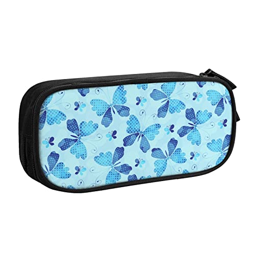 FJAUOQ Federmäppchen Blue Vintage Butterflies Pencil Case Compartments Pen Pouch Box Multifunctional Makeup Bag Holder Large Storage Stationery Organizer with Zipper for Office Travel von FJAUOQ