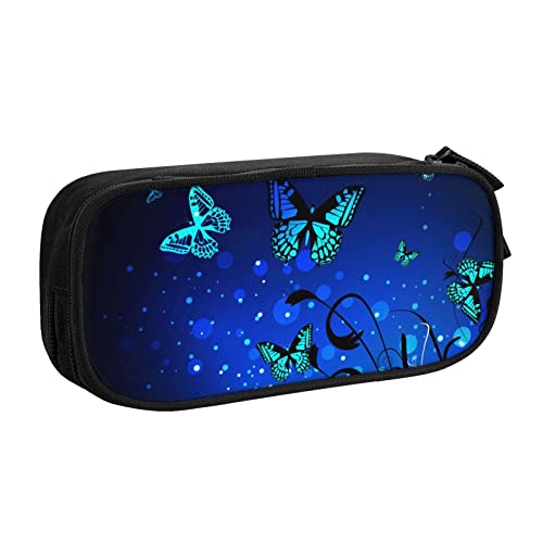 FJAUOQ Federmäppchen Bright Blue Butterfly Pencil Case Compartments Pen Pouch Box Multifunctional Makeup Bag Holder Large Storage Stationery Organizer with Zipper for Office Travel von FJAUOQ