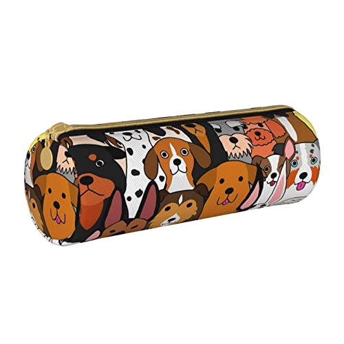 FJAUOQ Federmäppchen Cartoon Seamless Colorful Doodle Dogs Print Pencil Case with Zipper Durable Portable Pen Pouch Office Storage Bag Travel Toiletry Holder for Women Men von FJAUOQ