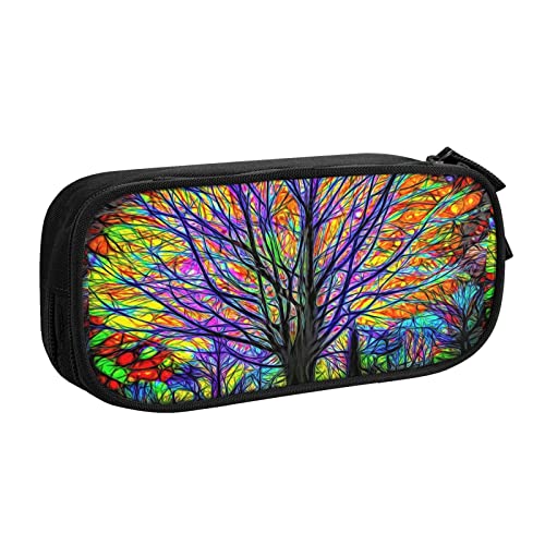 FJAUOQ Federmäppchen Colorful Rainbow Tree Pencil Case Compartments Pen Pouch Box Multifunctional Makeup Bag Holder Large Storage Stationery Organizer with Zipper for Office Travel von FJAUOQ