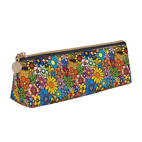 FJAUOQ Federmäppchen Colorful Seamless Flowers Pencil Case with Zipper Durable Portable Pen Pouch Office Storage Bag Travel Toiletry Holder for Women Men von FJAUOQ