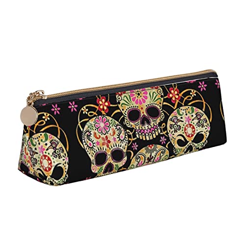 FJAUOQ Federmäppchen Day of The Dead Sugar Skull Pencil Case with Zipper Durable Portable Pen Pouch Office Storage Bag Travel Toiletry Holder for Women Men von FJAUOQ