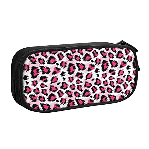 FJAUOQ Federmäppchen Fashionable Pink Leopard Pencil Case Compartments Pen Pouch Box Multifunctional Makeup Bag Holder Large Storage Stationery Organizer with Zipper for Office Travel von FJAUOQ