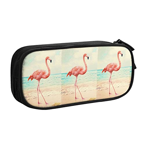 FJAUOQ Federmäppchen Flamingo on Beach Starfish Pencil Case Compartments Pen Pouch Box Multifunctional Makeup Bag Holder Large Storage Stationery Organizer with Zipper for Office Travel von FJAUOQ