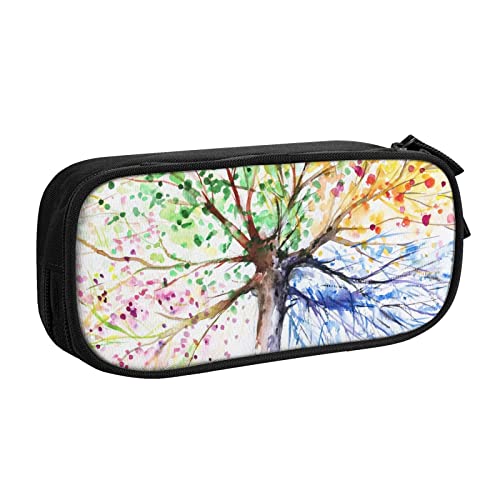 FJAUOQ Federmäppchen Four Seasons Tree Pencil Case Compartments Pen Pouch Box Multifunctional Makeup Bag Holder Large Storage Stationery Organizer with Zipper for Office Travel von FJAUOQ