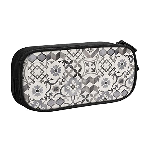 FJAUOQ Federmäppchen Grey Tile Print Pencil Case Compartments Pen Pouch Box Multifunctional Makeup Bag Holder Large Storage Stationery Organizer with Zipper for Office Travel von FJAUOQ