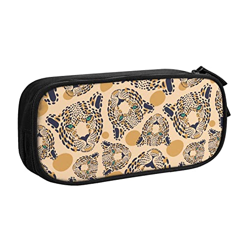 FJAUOQ Federmäppchen Leopard Pattern Pencil Case Compartments Pen Pouch Box Multifunctional Makeup Bag Holder Large Storage Stationery Organizer with Zipper for Office Travel von FJAUOQ