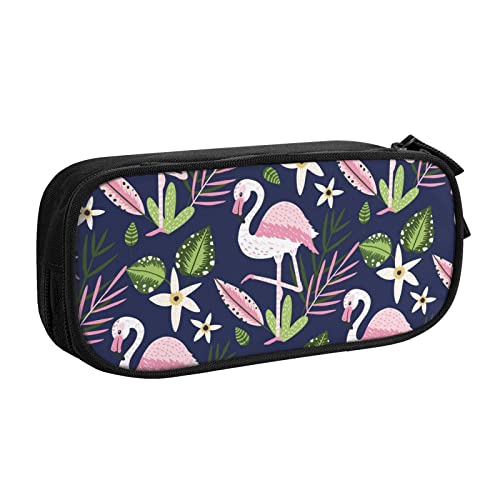 FJAUOQ Federmäppchen Pink Flamingo Tropical Pencil Case Compartments Pen Pouch Box Multifunctional Makeup Bag Holder Large Storage Stationery Organizer with Zipper for Office Travel von FJAUOQ