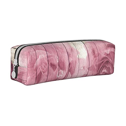 FJAUOQ Federmäppchen Pink Flowers on Plank Wood Pencil Case with Zipper Durable Portable Pen Pouch Office Storage Bag Travel Toiletry Holder for Women Men von FJAUOQ