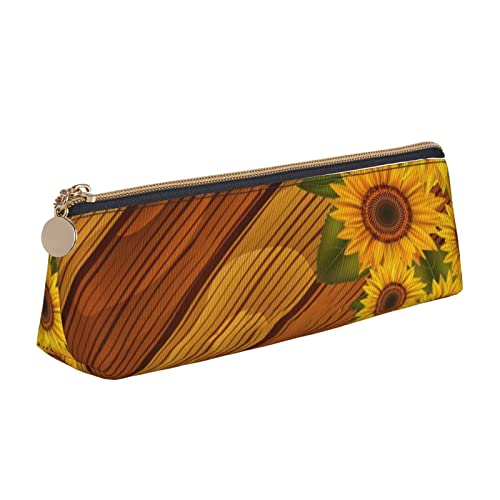 FJAUOQ Federmäppchen Plank Sunflower Pencil Case with Zipper Durable Portable Pen Pouch Office Storage Bag Travel Toiletry Holder for Women Men von FJAUOQ