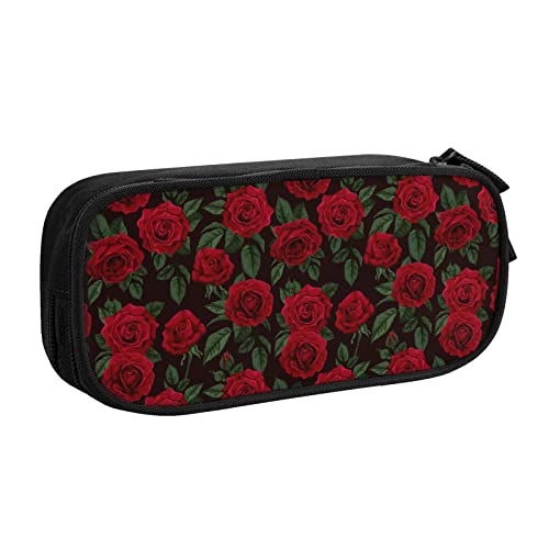 FJAUOQ Federmäppchen Red Rose Pencil Case Compartments Pen Pouch Box Multifunctional Makeup Bag Holder Large Storage Stationery Organizer with Zipper for Office Travel von FJAUOQ