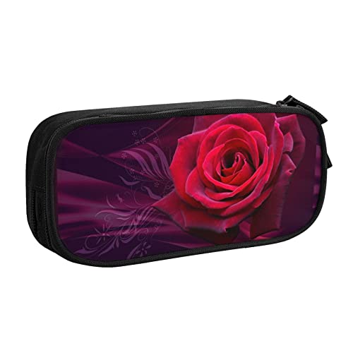 FJAUOQ Federmäppchen Red Rose Pencil Case Compartments Pen Pouch Box Multifunctional Makeup Bag Holder Large Storage Stationery Organizer with Zipper for Office Travel von FJAUOQ