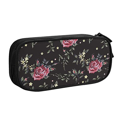 FJAUOQ Federmäppchen Red Roses Pencil Case Compartments Pen Pouch Box Multifunctional Makeup Bag Holder Large Storage Stationery Organizer with Zipper for Office Travel von FJAUOQ