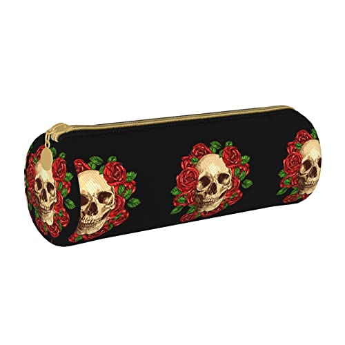 FJAUOQ Federmäppchen Rose Skull Pencil Case with Zipper Durable Portable Pen Pouch Office Storage Bag Travel Toiletry Holder for Women Men von FJAUOQ