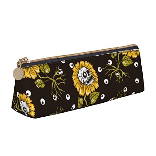 FJAUOQ Federmäppchen Skull Head Sunflower Pencil Case with Zipper Durable Portable Pen Pouch Office Storage Bag Travel Toiletry Holder for Women Men von FJAUOQ