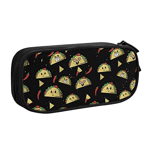 FJAUOQ Federmäppchen Taco Pattern Pencil Case Compartments Pen Pouch Box Multifunctional Makeup Bag Holder Large Storage Stationery Organizer with Zipper for Office Travel von FJAUOQ