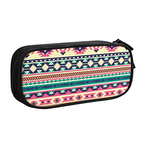 FJAUOQ Federmäppchen Tribal Aztec Geometric Pencil Case Compartments Pen Pouch Box Multifunctional Makeup Bag Holder Large Storage Stationery Organizer with Zipper for Office Travel von FJAUOQ