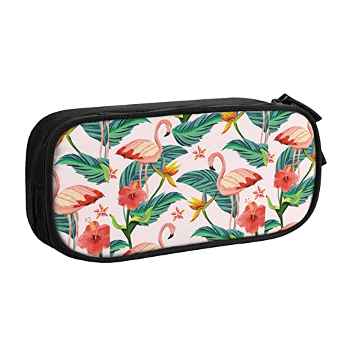 FJAUOQ Federmäppchen Tropical Flamingos with Flowers Plants Pencil Case Compartments Pen Pouch Box Multifunctional Makeup Bag Holder Large Storage Stationery Organizer with Zipper for Office Travel von FJAUOQ