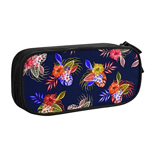 FJAUOQ Federmäppchen Tropical Flowers Palm Leaves Pencil Case Compartments Pen Pouch Box Multifunctional Makeup Bag Holder Large Storage Stationery Organizer with Zipper for Office Travel von FJAUOQ