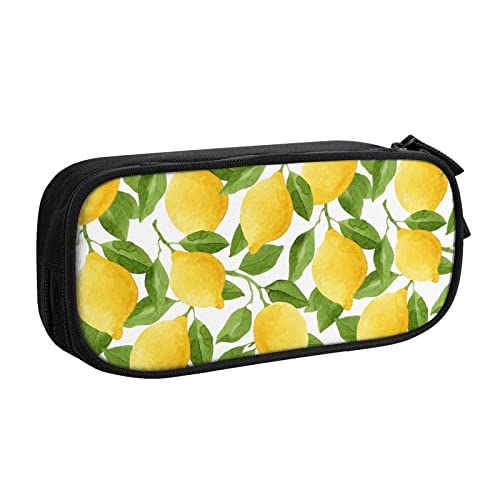 FJAUOQ Federmäppchen Watercolor Lemon Tree Pencil Case Compartments Pen Pouch Box Multifunctional Makeup Bag Holder Large Storage Stationery Organizer with Zipper for Office Travel von FJAUOQ