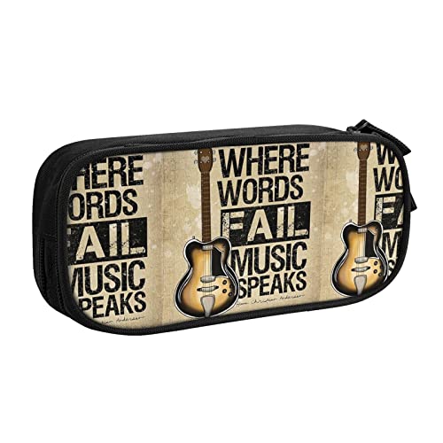 FJAUOQ Federmäppchen Where Words Fall Music Speaks Quote Pencil Case Compartments Pen Pouch Box Multifunctional Makeup Bag Holder Large Storage Stationery Organizer with Zipper for Office Travel von FJAUOQ