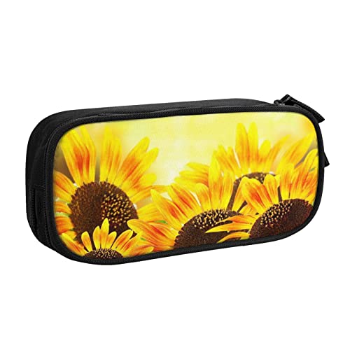 FJAUOQ Federmäppchen Yellow Sunflowers Pencil Case Compartments Pen Pouch Box Multifunctional Makeup Bag Holder Large Storage Stationery Organizer with Zipper for Office Travel von FJAUOQ