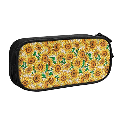 FJAUOQ Federmäppchen Yellow Sunflowers Pencil Case Compartments Pen Pouch Box Multifunctional Makeup Bag Holder Large Storage Stationery Organizer with Zipper for Office Travel von FJAUOQ
