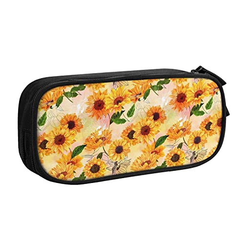 FJAUOQ Federmäppchen Yellow Sunflowers Pencil Case Compartments Pen Pouch Box Multifunctional Makeup Bag Holder Large Storage Stationery Organizer with Zipper for Office Travel von FJAUOQ