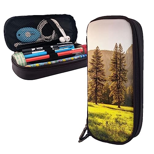 FJAUOQ Federmäppchen aus Leder, Motiv: Morgengrauen in den Bergen im Herbst, großes Fassungsvermögen, tragbares Federmäppchen mit Reißverschluss für Büro-Organizer, Schwarz , Einheitsgröße, FJAUOQ Federmäppchen aus Leder, Motiv: Morgengrauen in den Bergen im Herbst, großes Fassungsvermögen, tragbares Federmäppchen mit Reißverschluss für Büro-Organizer, Schwarz , Einheitsgröße, von FJAUOQ