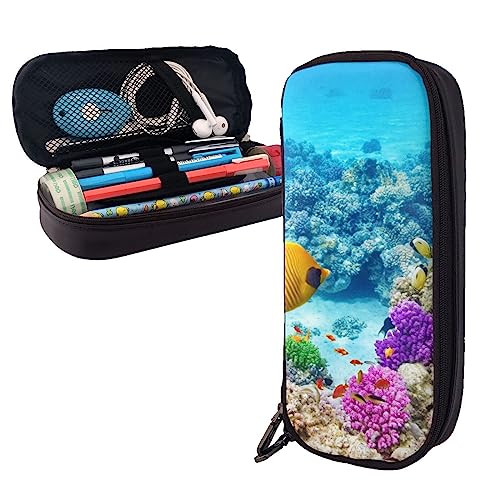 FJAUOQ Federmäppchen aus Leder mit großem Fassungsvermögen, Koralle und Seefische, tragbares Federmäppchen mit Reißverschluss für Büro-Organizer, Schwarz , Einheitsgröße, Federmäppchen FJAUOQ Federmäppchen aus Leder mit großem Fassungsvermögen, Koralle und Seefische, tragbares Federmäppchen mit Reißverschluss für Büro-Organizer, Schwarz , Einheitsgröße, Federmäppchen von FJAUOQ
