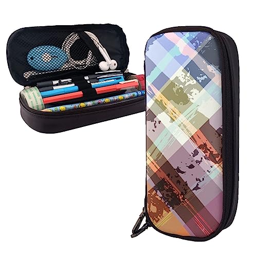 FJAUOQ Federmäppchen aus farbigem Köpergitter, großes Fassungsvermögen, Leder-Federmäppchen, tragbares Federmäppchen mit Reißverschluss, für Büro-Organizer, Schwarz , Einheitsgröße, Federmäppchen von FJAUOQ