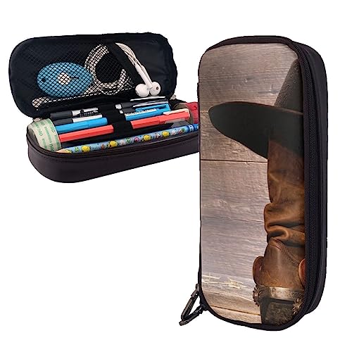 FJAUOQ Federmäppchen mit Cowboy-Hut und Westernstiefeln, großes Fassungsvermögen, Leder-Federmäppchen, tragbares Federmäppchen mit Reißverschluss, für Büro-Organizer, Schwarz , Einheitsgröße, FJAUOQ Federmäppchen mit Cowboy-Hut und Westernstiefeln, großes Fassungsvermögen, Leder-Federmäppchen, tragbares Federmäppchen mit Reißverschluss, für Büro-Organizer, Schwarz , Einheitsgröße, von FJAUOQ