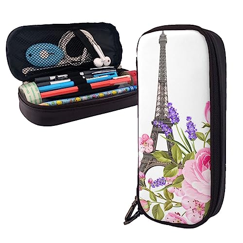 FJAUOQ Federmäppchen mit Eiffelturm, Frühlingsblumen, großes Fassungsvermögen, Leder-Federmäppchen, tragbares Federmäppchen mit Reißverschluss, für Büro-Organizer, Schwarz , Einheitsgröße, FJAUOQ Federmäppchen mit Eiffelturm, Frühlingsblumen, großes Fassungsvermögen, Leder-Federmäppchen, tragbares Federmäppchen mit Reißverschluss, für Büro-Organizer, Schwarz , Einheitsgröße, von FJAUOQ