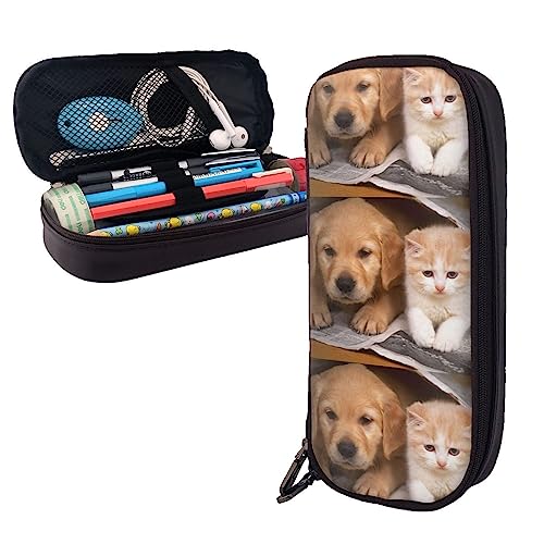 FJAUOQ Federmäppchen mit Hund und Katze, großes Fassungsvermögen, Leder-Federmäppchen, tragbares Federmäppchen mit Reißverschluss für Büro-Organizer, Schwarz , Einheitsgröße, Federmäppchen FJAUOQ Federmäppchen mit Hund und Katze, großes Fassungsvermögen, Leder-Federmäppchen, tragbares Federmäppchen mit Reißverschluss für Büro-Organizer, Schwarz , Einheitsgröße, Federmäppchen von FJAUOQ