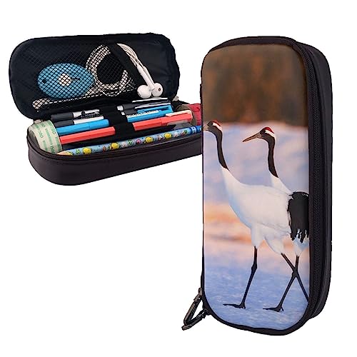 FJAUOQ Federmäppchen mit Kranichmuster, großes Fassungsvermögen, Leder-Federmäppchen, tragbares Federmäppchen mit Reißverschluss, für Büro-Organizer, Schwarz , Einheitsgröße, Federmäppchen FJAUOQ Federmäppchen mit Kranichmuster, großes Fassungsvermögen, Leder-Federmäppchen, tragbares Federmäppchen mit Reißverschluss, für Büro-Organizer, Schwarz , Einheitsgröße, Federmäppchen von FJAUOQ