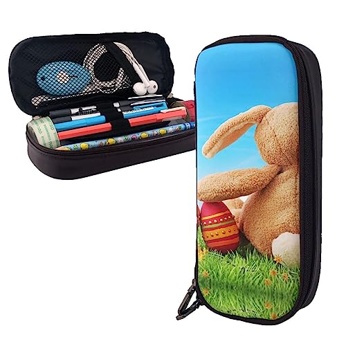 FJAUOQ Federmäppchen mit Osterhasen-Motiv, großes Fassungsvermögen, Leder-Federmäppchen, tragbares Federmäppchen mit Reißverschluss, für Büro-Organizer, Schwarz , Einheitsgröße, Federmäppchen FJAUOQ Federmäppchen mit Osterhasen-Motiv, großes Fassungsvermögen, Leder-Federmäppchen, tragbares Federmäppchen mit Reißverschluss, für Büro-Organizer, Schwarz , Einheitsgröße, Federmäppchen von FJAUOQ