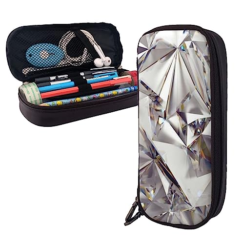 FJAUOQ Federmäppchen mit Rautenmuster, großes Fassungsvermögen, Leder-Federmäppchen, tragbares Federmäppchen mit Reißverschluss, für Büro-Organizer, Schwarz , Einheitsgröße, Federmäppchen von FJAUOQ