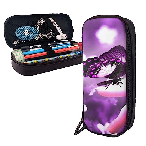 FJAUOQ Federmäppchen mit Schmetterlingsmotiv, großes Fassungsvermögen, Leder, tragbares Federmäppchen mit Reißverschluss, für Büro-Organizer, Schwarz , Einheitsgröße, Federmäppchen von FJAUOQ