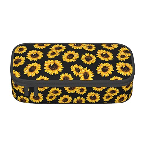 FJAUOQ Federmäppchen mit Sonnenblumen-Druck, Dreieck, große Kapazität, Stifttasche, kleine Kosmetiktasche für Damen und Herren, Schwarz , Einheitsgröße, federmäppchen von FJAUOQ