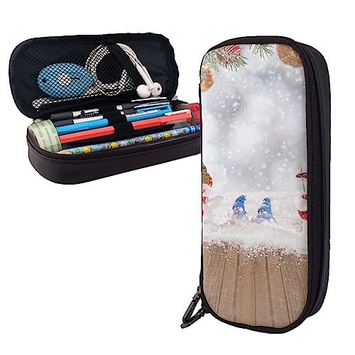 FJAUOQ Federmäppchen mit Weihnachtsball und Schneemann, großes Fassungsvermögen, Leder-Federmäppchen, tragbares Federmäppchen mit Reißverschluss für Büro-Organizer, Schwarz , Einheitsgröße, von FJAUOQ