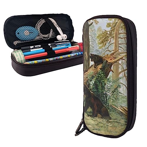 FJAUOQ Federmäppchen mit niedlichem Bärenmotiv, großes Fassungsvermögen, Leder-Federmäppchen, tragbares Federmäppchen mit Reißverschluss für Büro-Organizer, Schwarz , Einheitsgröße, Federmäppchen FJAUOQ Federmäppchen mit niedlichem Bärenmotiv, großes Fassungsvermögen, Leder-Federmäppchen, tragbares Federmäppchen mit Reißverschluss für Büro-Organizer, Schwarz , Einheitsgröße, Federmäppchen von FJAUOQ