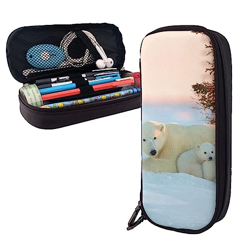 FJAUOQ Federmäppchen mit niedlichem Eisbärenmotiv, großes Fassungsvermögen, Leder-Federmäppchen, tragbares Federmäppchen mit Reißverschluss für Büro-Organizer, Schwarz , Einheitsgröße, Federmäppchen FJAUOQ Federmäppchen mit niedlichem Eisbärenmotiv, großes Fassungsvermögen, Leder-Federmäppchen, tragbares Federmäppchen mit Reißverschluss für Büro-Organizer, Schwarz , Einheitsgröße, Federmäppchen von FJAUOQ