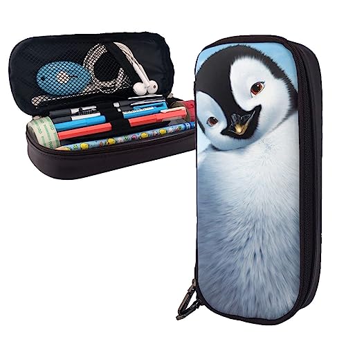 FJAUOQ Federmäppchen mit niedlichem Pinguin-Motiv, großes Fassungsvermögen, Leder-Federmäppchen, tragbares Federmäppchen mit Reißverschluss, für Büro-Organizer, Schwarz , Einheitsgröße, Federmäppchen von FJAUOQ