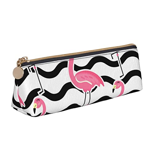 FJAUOQ Federmäppchen mit pinkem Flamingo-Tiermotiv, dreieckig, tragbar, Leder, Organizer mit Reißverschluss, Kosmetiktasche, rose, Einheitsgröße, federmäppchen von FJAUOQ