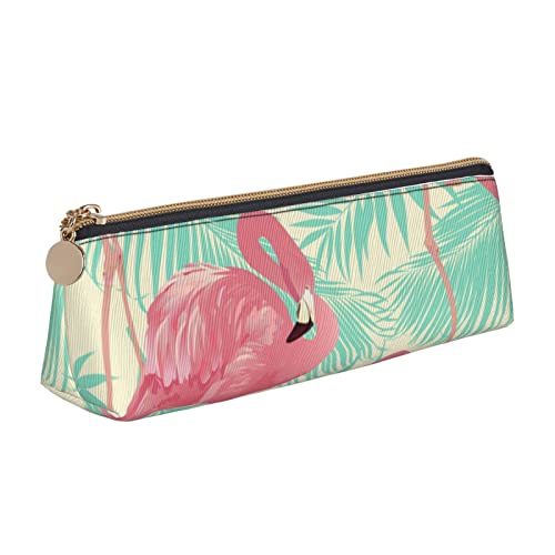 FJAUOQ Federmäppchen mit pinkem Flamingo-Tiermotiv, dreieckig, tragbar, Leder, Organizer mit Reißverschluss, Kosmetiktasche, rose, Einheitsgröße, federmäppchen von FJAUOQ