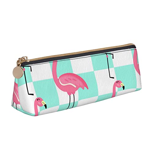 FJAUOQ Federmäppchen mit pinkem Flamingo-Tiermotiv, dreieckig, tragbar, Leder, Organizer mit Reißverschluss, Kosmetiktasche, rose, Einheitsgröße, federmäppchen von FJAUOQ